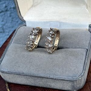 Sterling Silver and Gold Vermeil White Topaz & Diamond hoops Pave Earrings